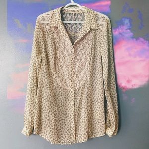 Free People chiffon & lace long sleeves shirt top